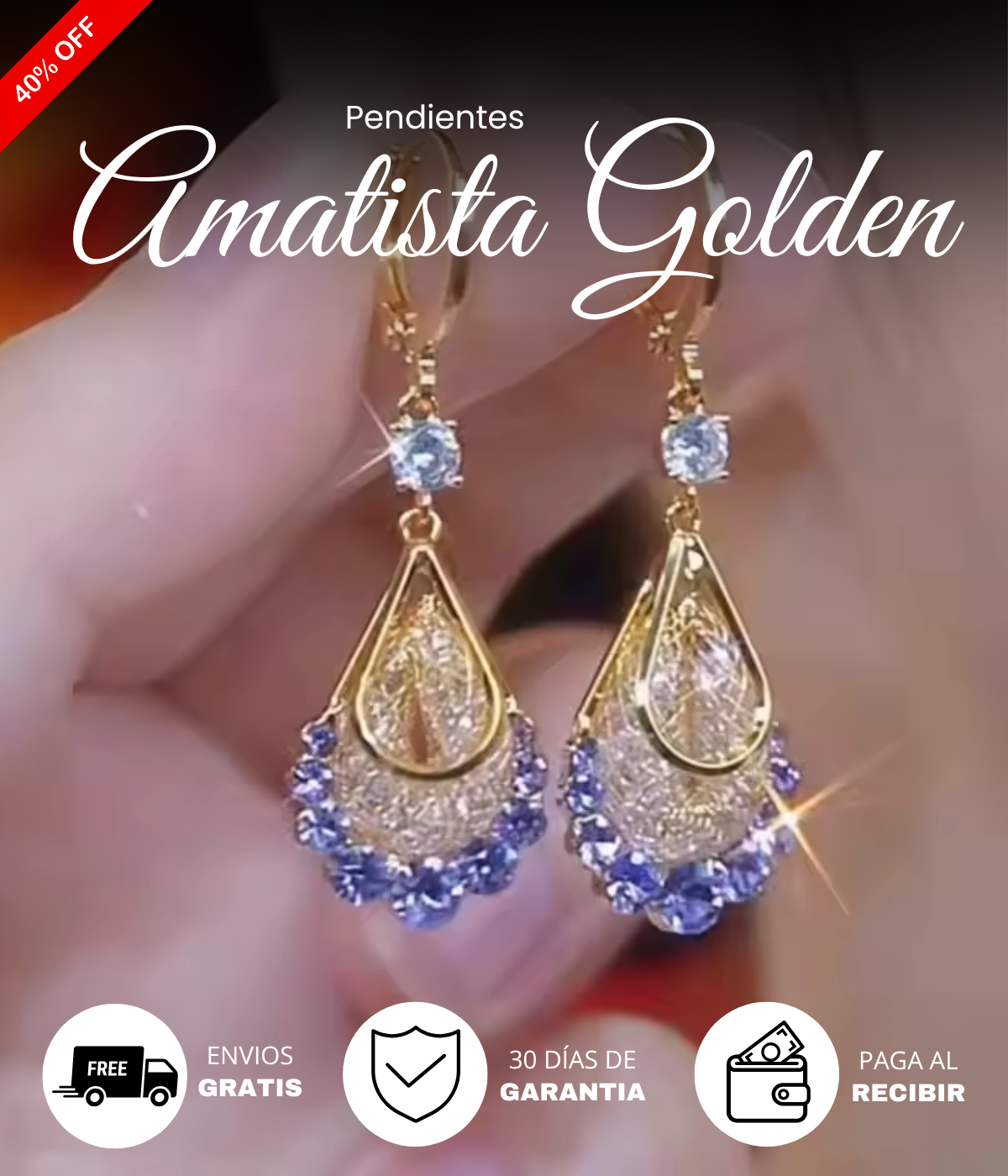 ¡DE MODA! PENDIENTES AMATISTA GOLDEN