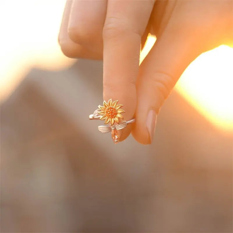 ¡LO ULTIMO! ANILLO DE GIRASOL GIRATORIO ✨✨✨